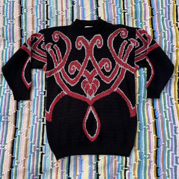 80s Ellen D metallic knit ornament sweater - Picture 1 of 8
